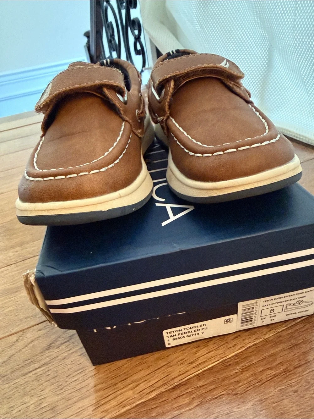 Nautica Boys Brown Suede Hook-and-Loop Dress Loafers